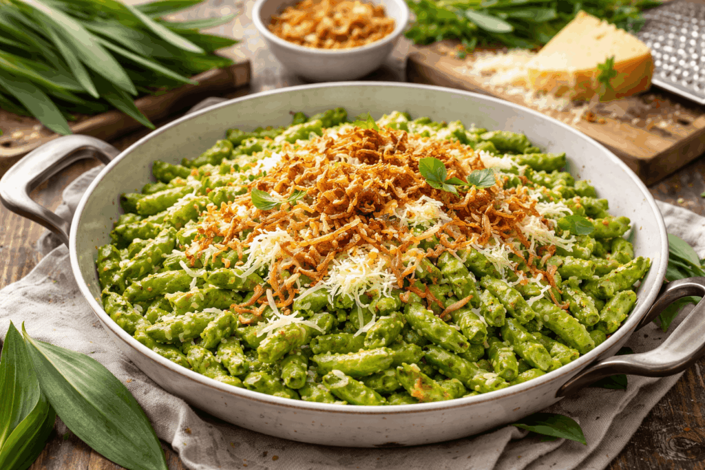 Bärlauchspätzle mit Bergkäse