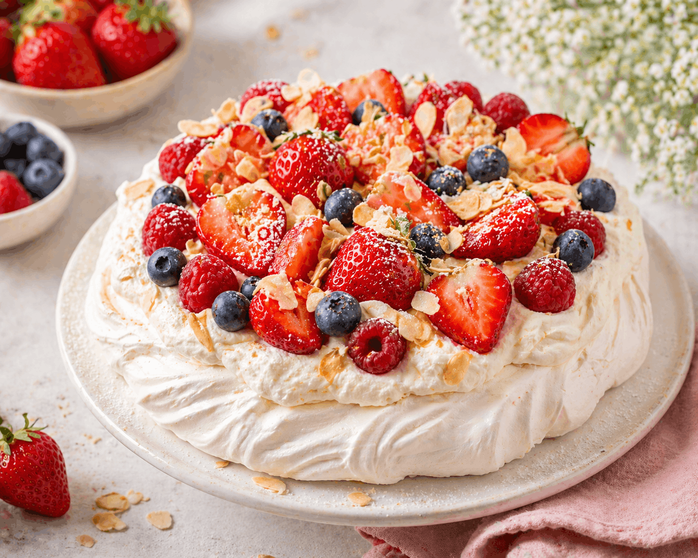 Pavlova mit Erdbeeren